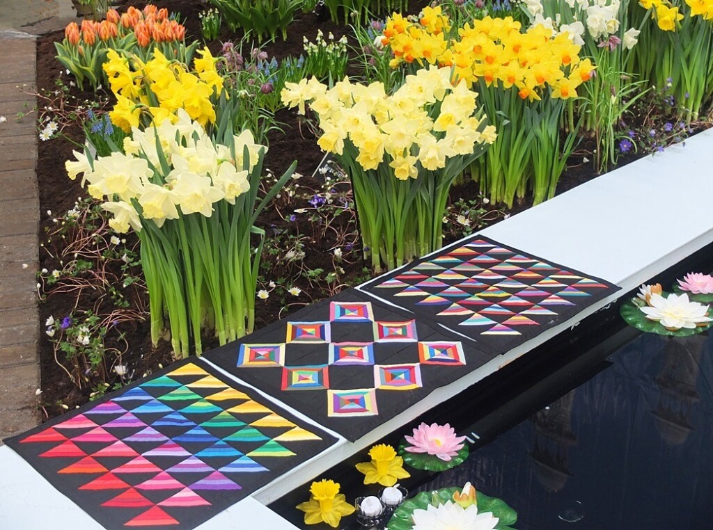 Drie kleurige quiltjes bij de Flora in Bovenkarspel