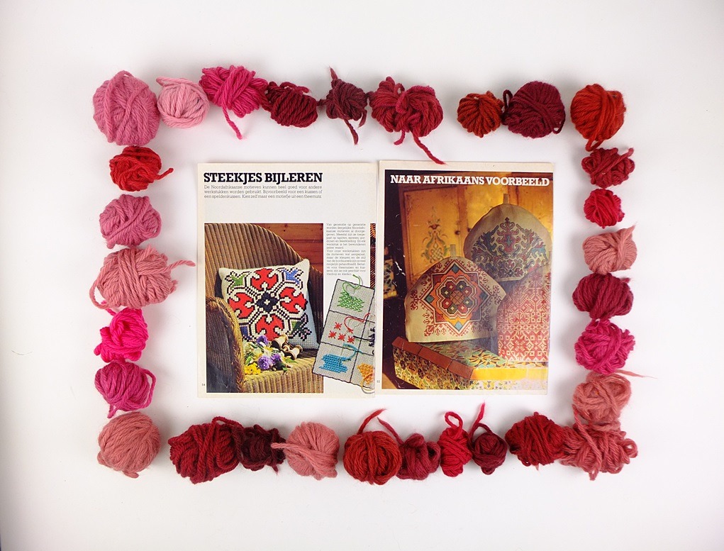 Twee voorbeelden voor borduren met rode wol