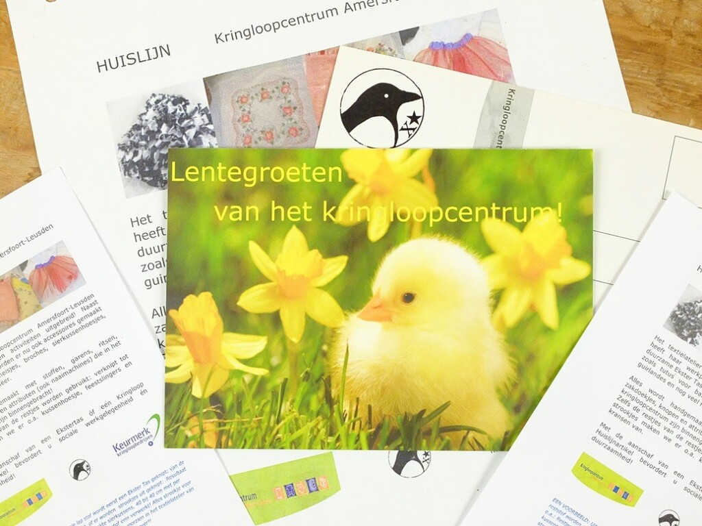 Kaart met lentegroeten en huislijn kringloopcentrum