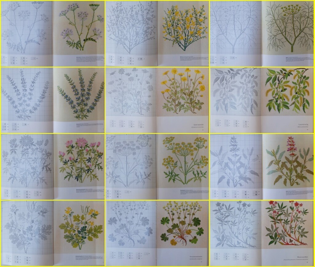 Collage geborduurde planten Gerda Bengtsson