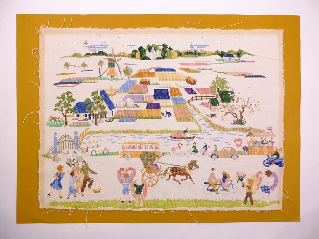 Oud borduurwerk landschap