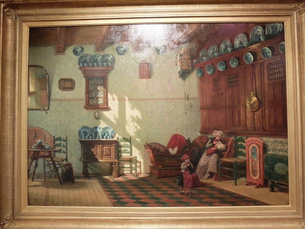 Schilderij Pieter Willem Sebes, moeder met baby en peuter