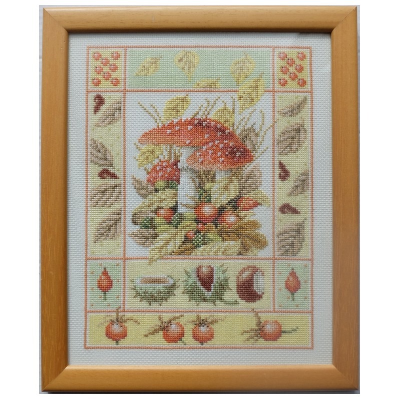 Geborduurd schilderijtje paddestoelen